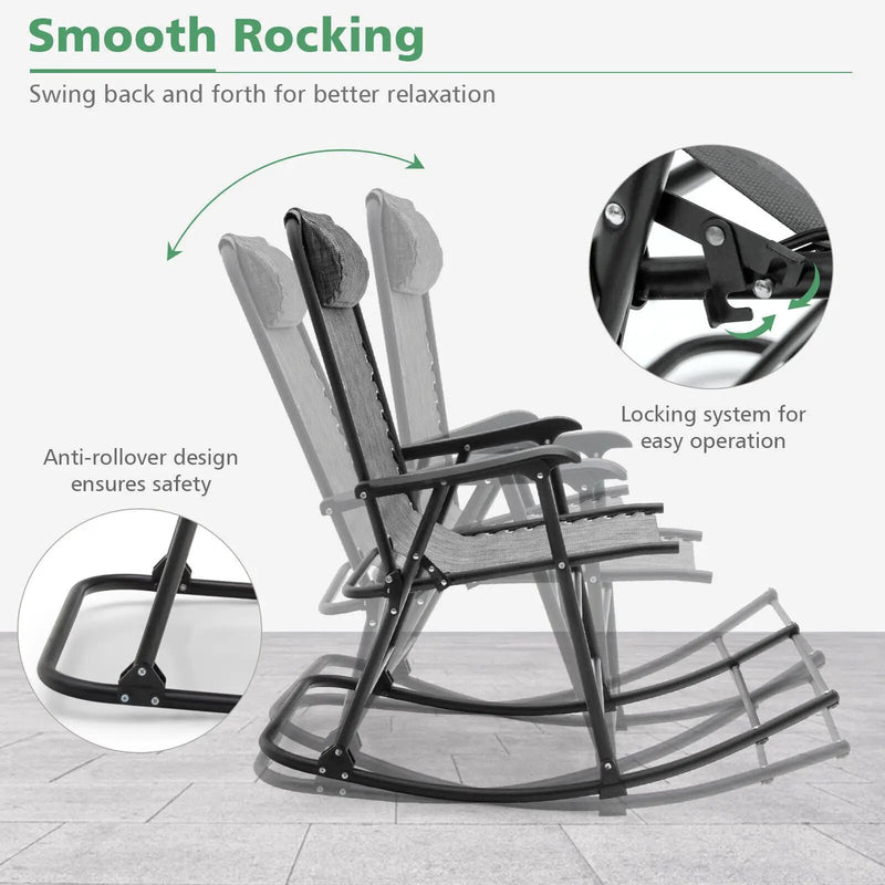 Outdoor Patio Camping Lightweight Folding Rocking Chair with Footrest by DirectDeals