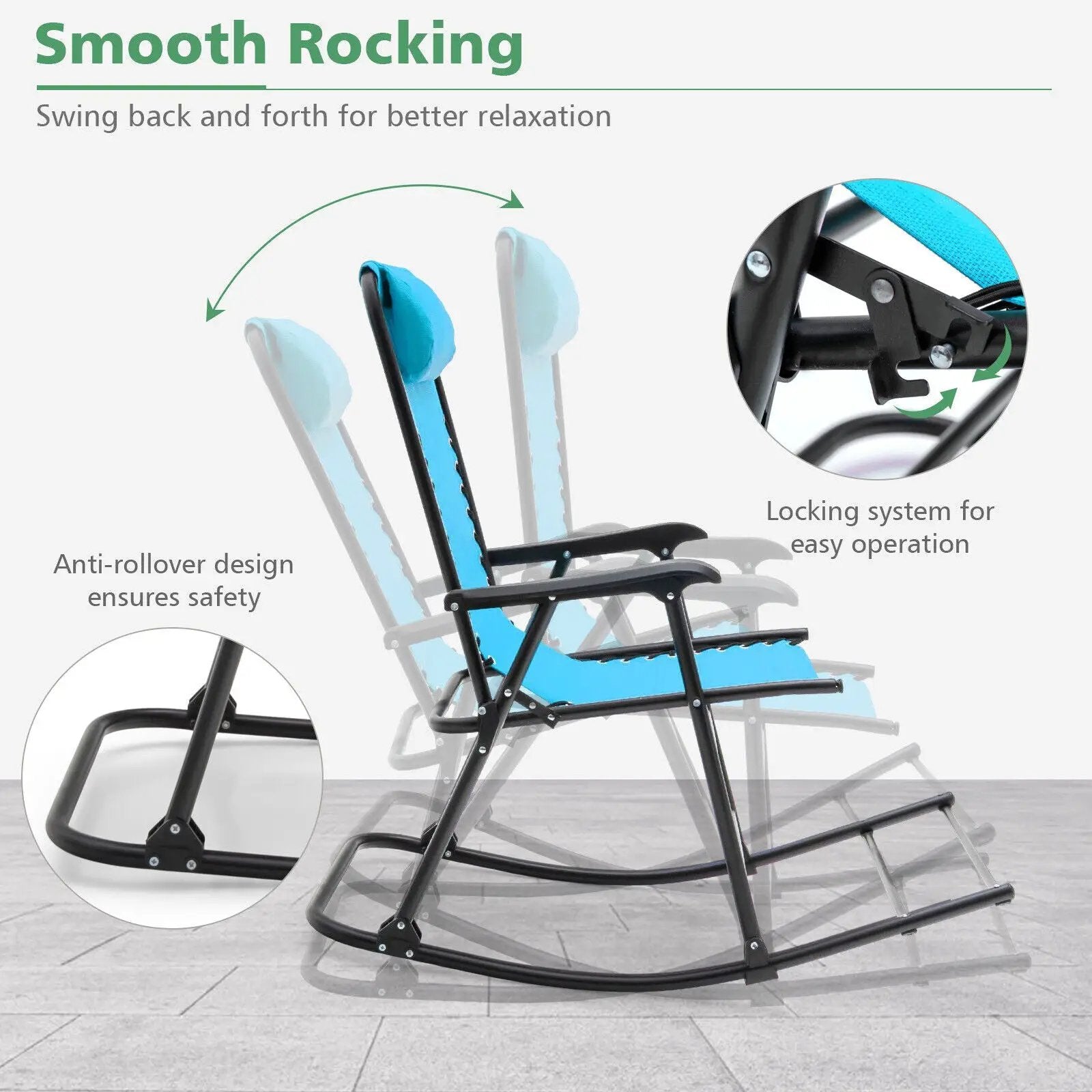 Outdoor Patio Camping Lightweight Folding Rocking Chair with Footrest by DirectDeals