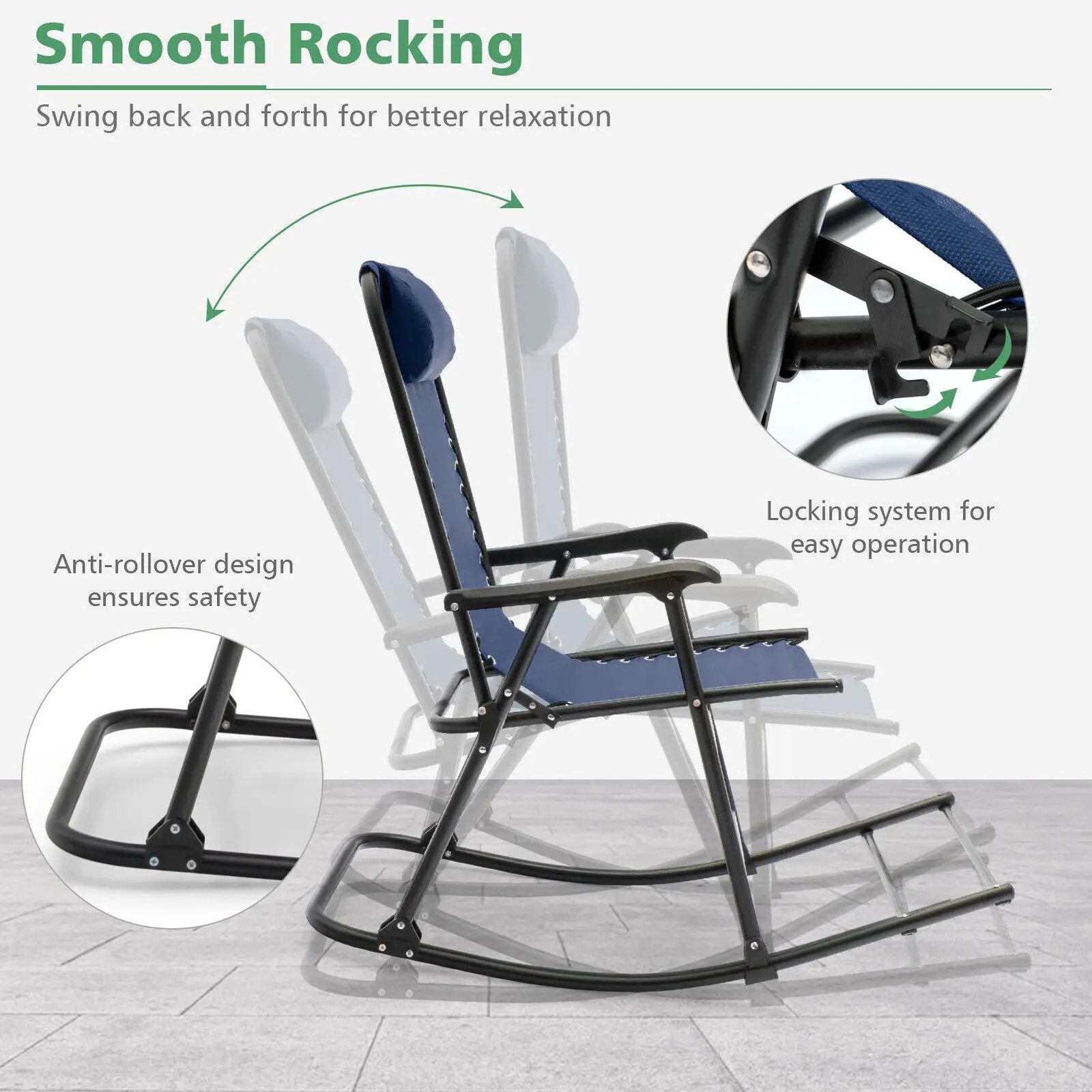 Outdoor Patio Camping Lightweight Folding Rocking Chair with Footrest by DirectDeals