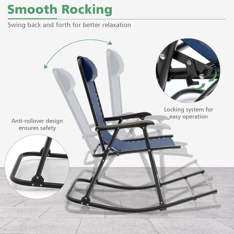 Outdoor Patio Camping Lightweight Folding Rocking Chair with Footrest by DirectDeals