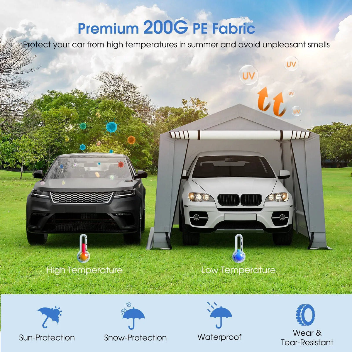 10 x 16/10 x 20 Feet Outdoor Heavy-Duty Carport with 2 Doors by DirectDeals