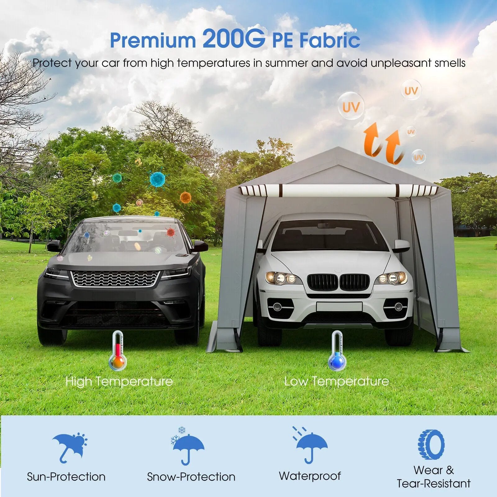 10 x 16/10 x 20 Feet Outdoor Heavy-Duty Carport with 2 Doors by DirectDeals