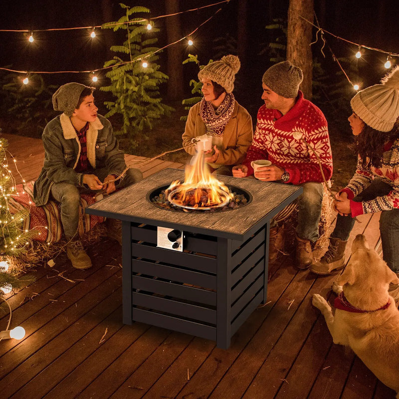 Square Propane Fire Pit Table with Lava Rocks and Rain Cover by DirectDeals