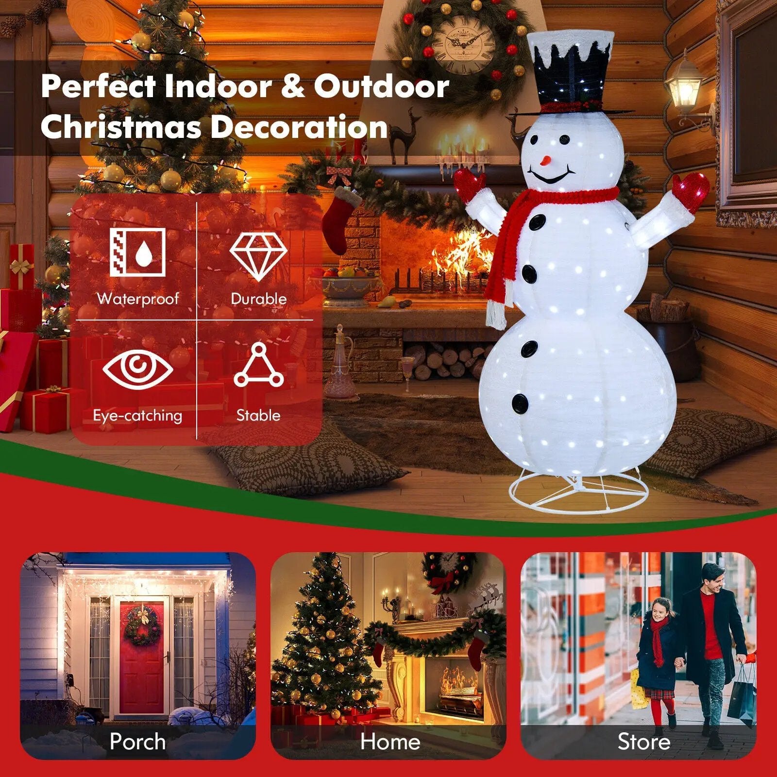 6 Feet Lighted Snowman with Top Hat and Red Scarf-White by DirectDeals