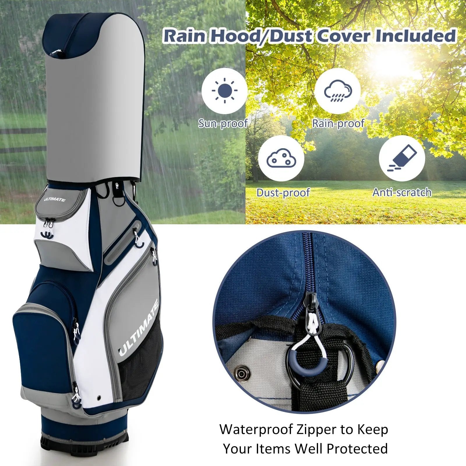 10.5 Inch Golf Stand Bag with 14 Way Dividers and 7 Zippered Pockets by DirectDeals