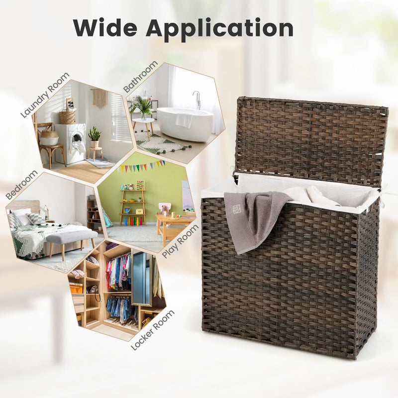 10L 3-Section Laundry Hamper with Liner Bag and Handle-Brown by DirectDeals