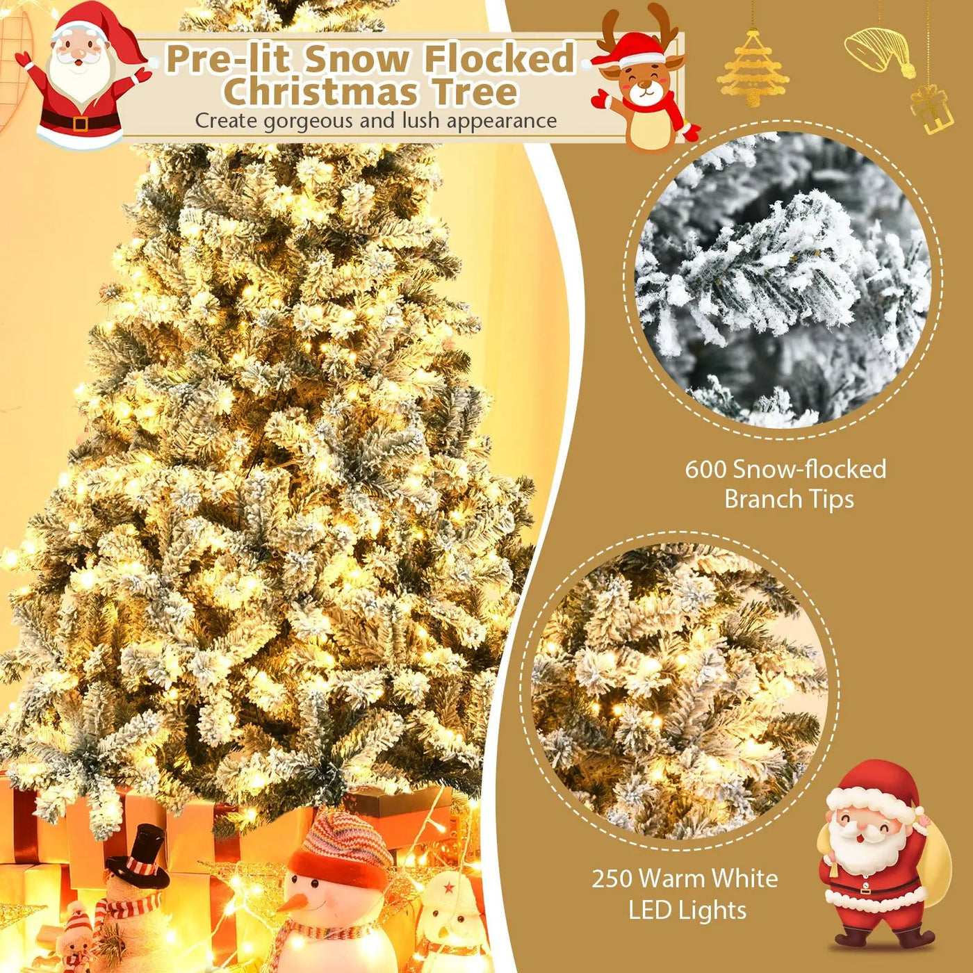 Pre-Lit Premium Snow Flocked Hinged Artificial Christmas Tree by DirectDeals