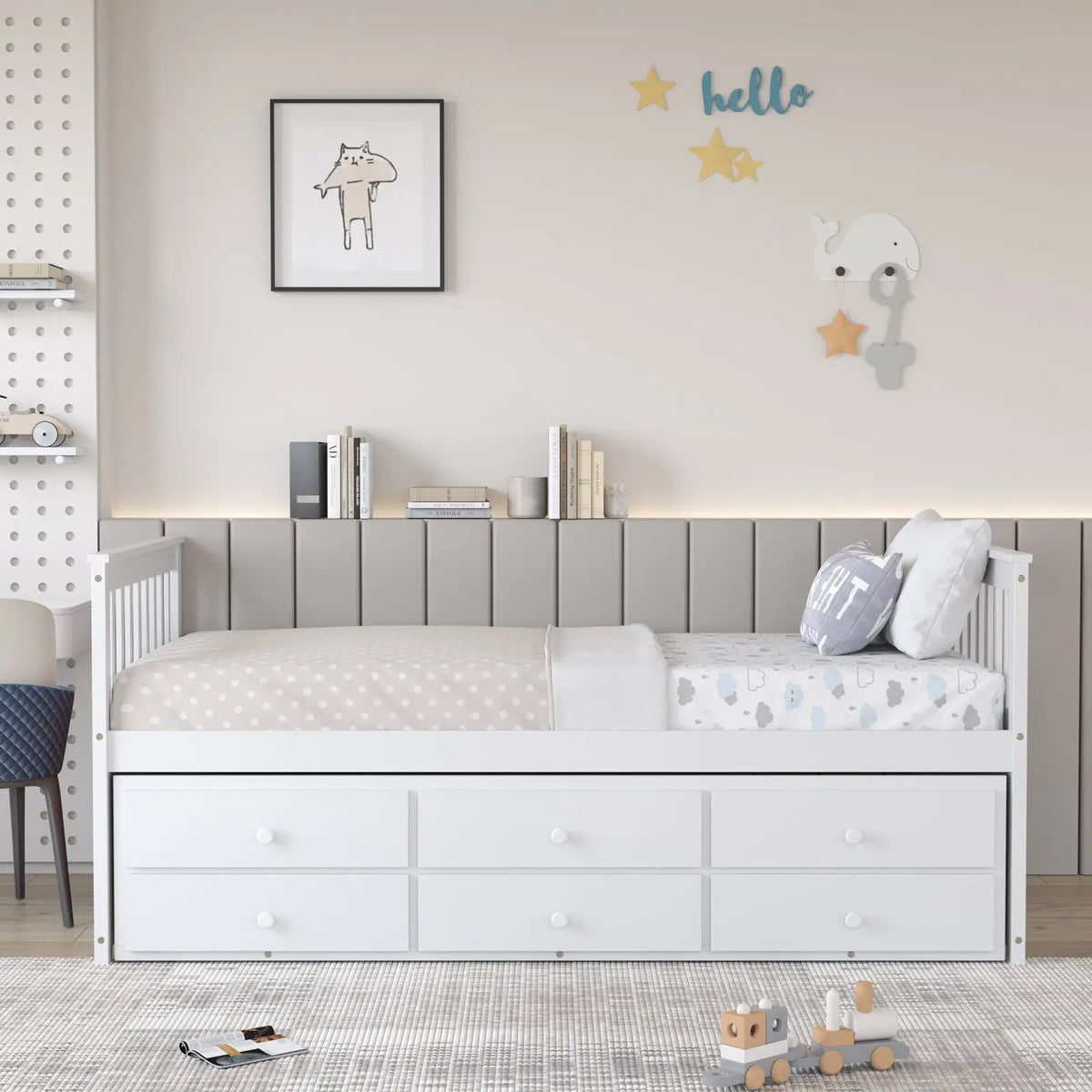 Twin Captain’s Bed with Trundle and 3 Storage Drawers by DirectDeals