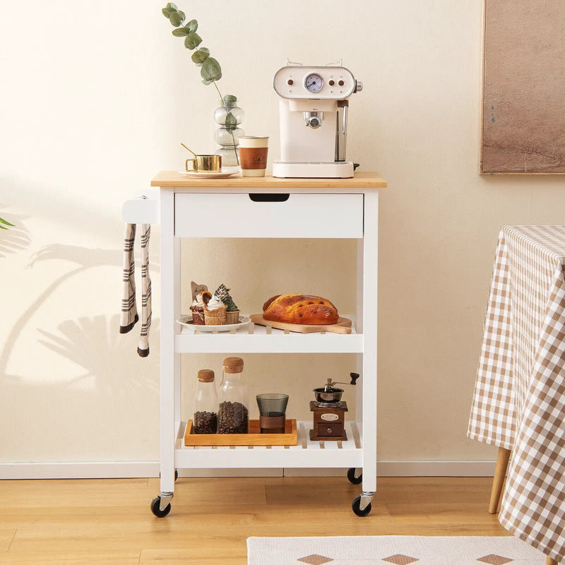 3-Tier Kitchen Island Cart Rolling Service Trolley with Bamboo Top by DirectDeals
