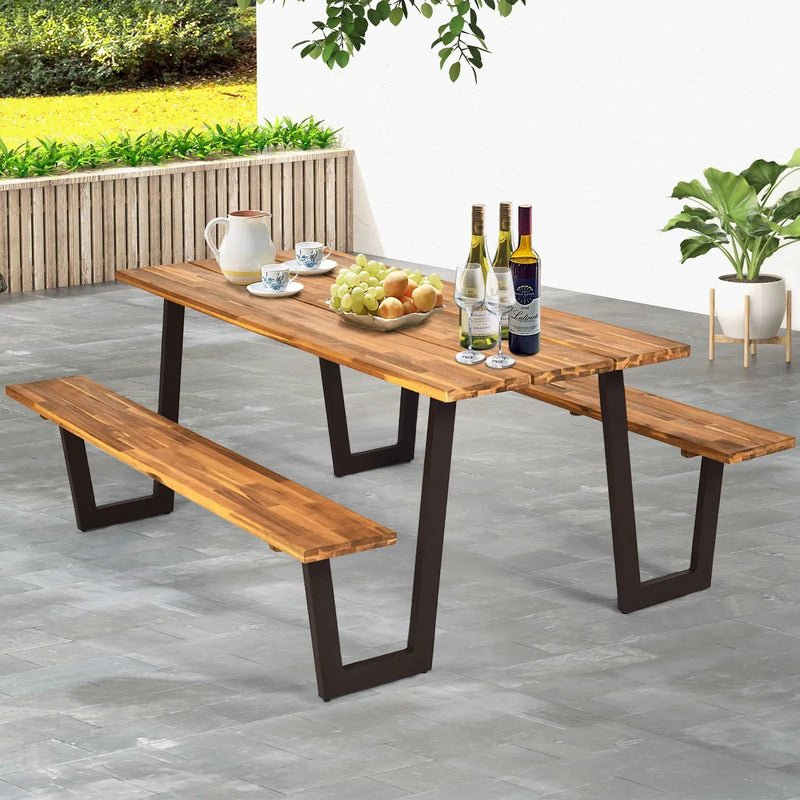 Patented 70 Inch Dining Table Set with Seats and Umbrella Hole by DirectDeals
