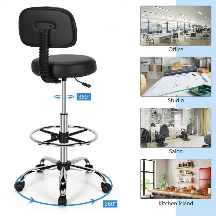 Swivel Drafting Chair with Retractable Mid Back and Adjustable Foot Ring-Black by DirectDeals