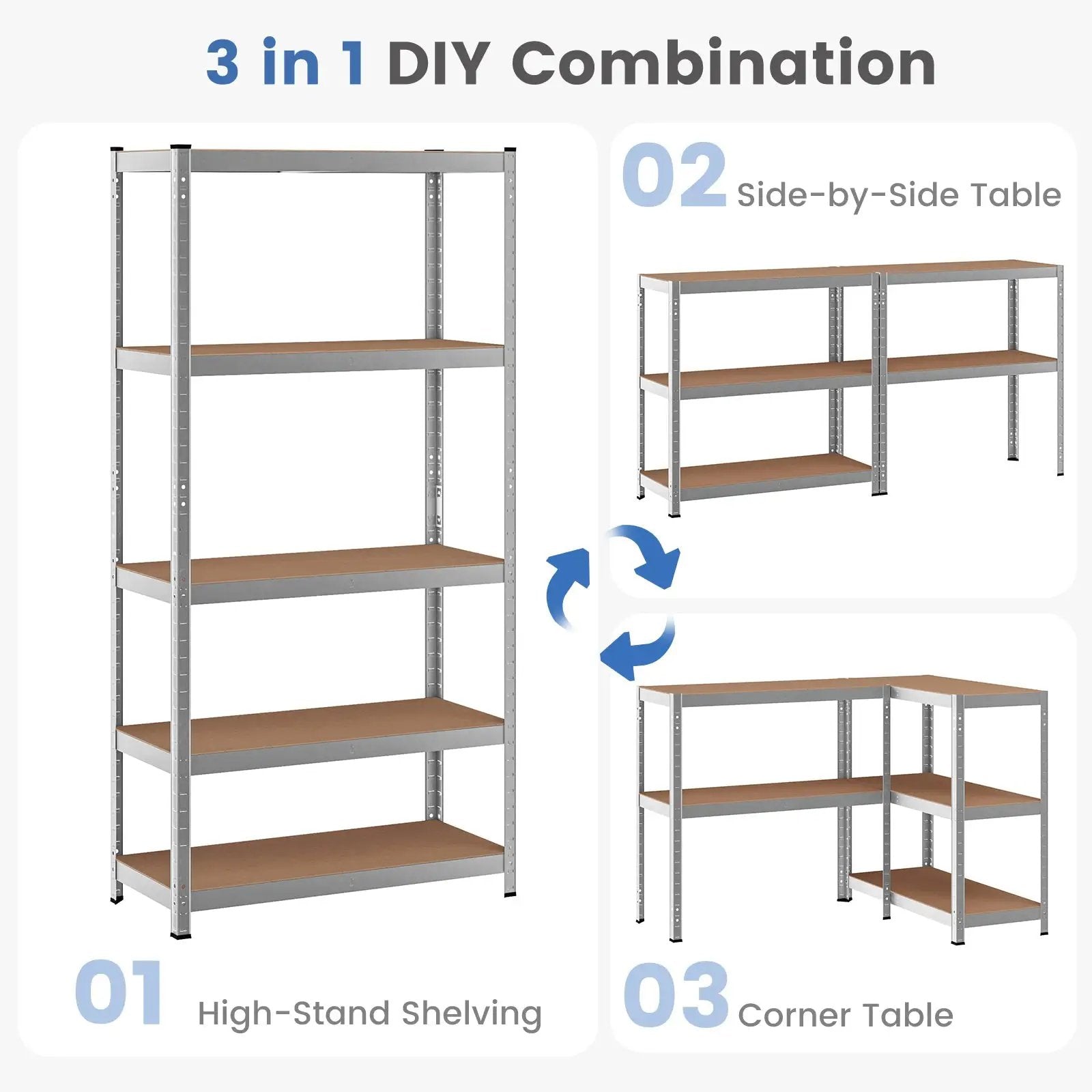 35.5 x 71 Inch Adjustable 5-Layer 2000 lbs Capacity Tool Shelf-Silver by DirectDeals