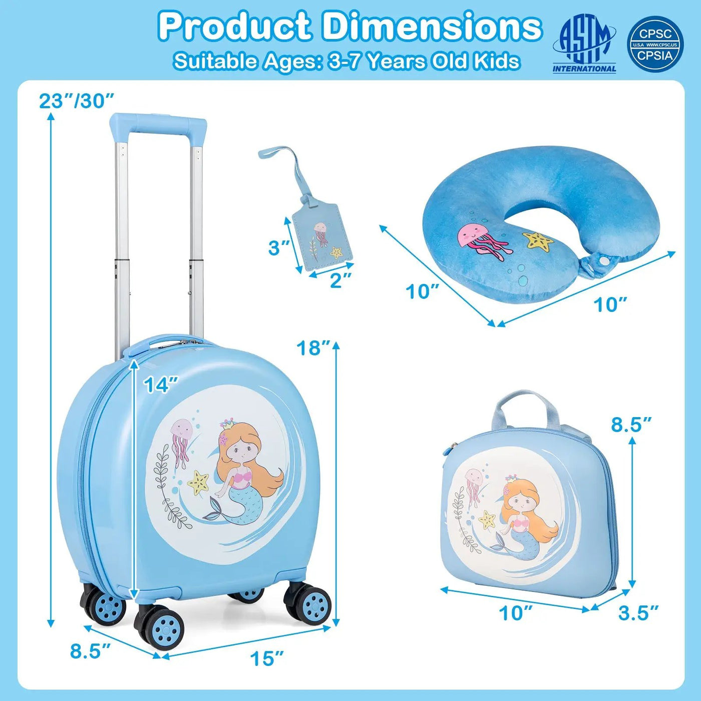 Kids Luggage Set with 14 Inches Carry-on Hardside Spinner Toddler Luggage and 10 Inches Backpack by DirectDeals