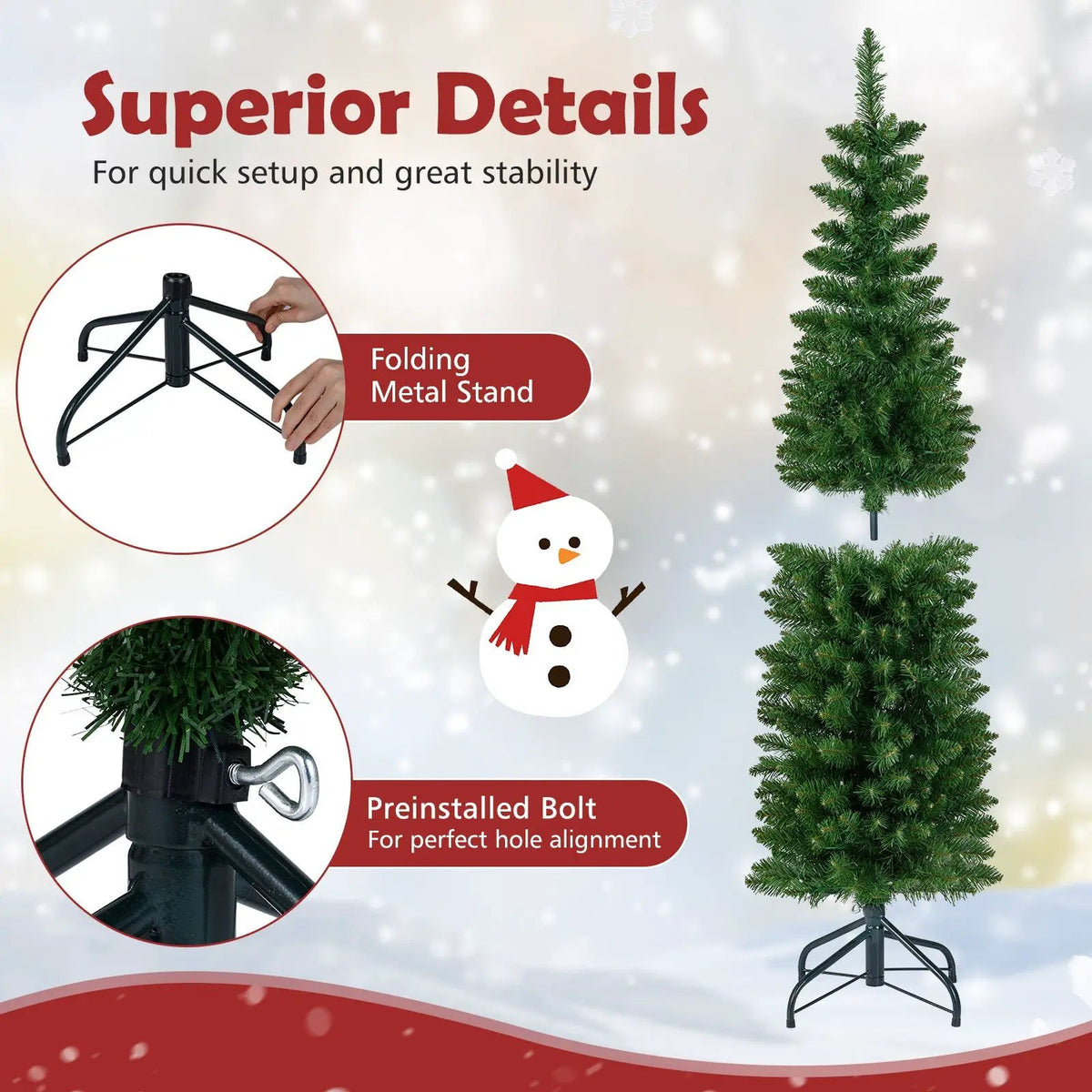 5/6/7/8/9 Feet Pre-lit Pencil Artificial Christmas Tree with 150/180/200//300/400 Warm White LED Lights by DirectDeals