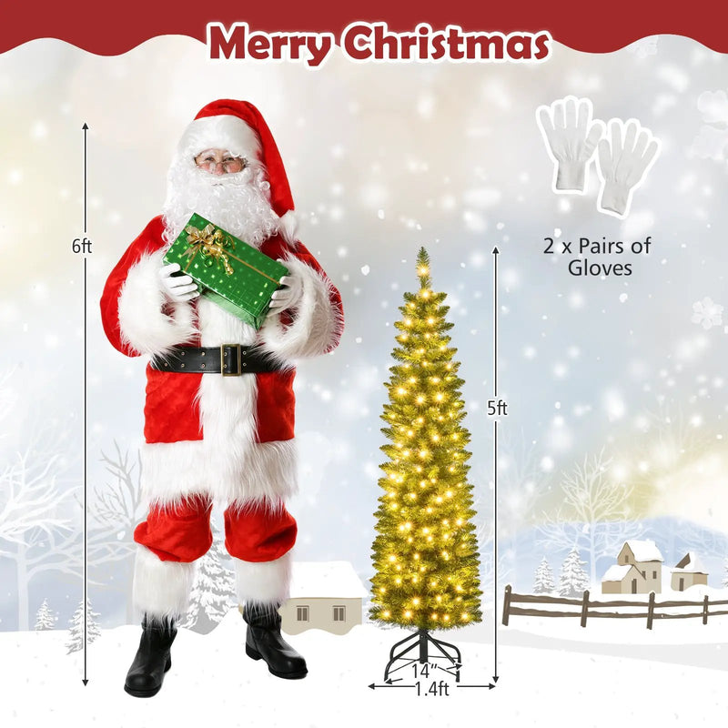 5/6/7/8/9 Feet Pre-lit Pencil Artificial Christmas Tree with 150/180/200//300/400 Warm White LED Lights by DirectDeals