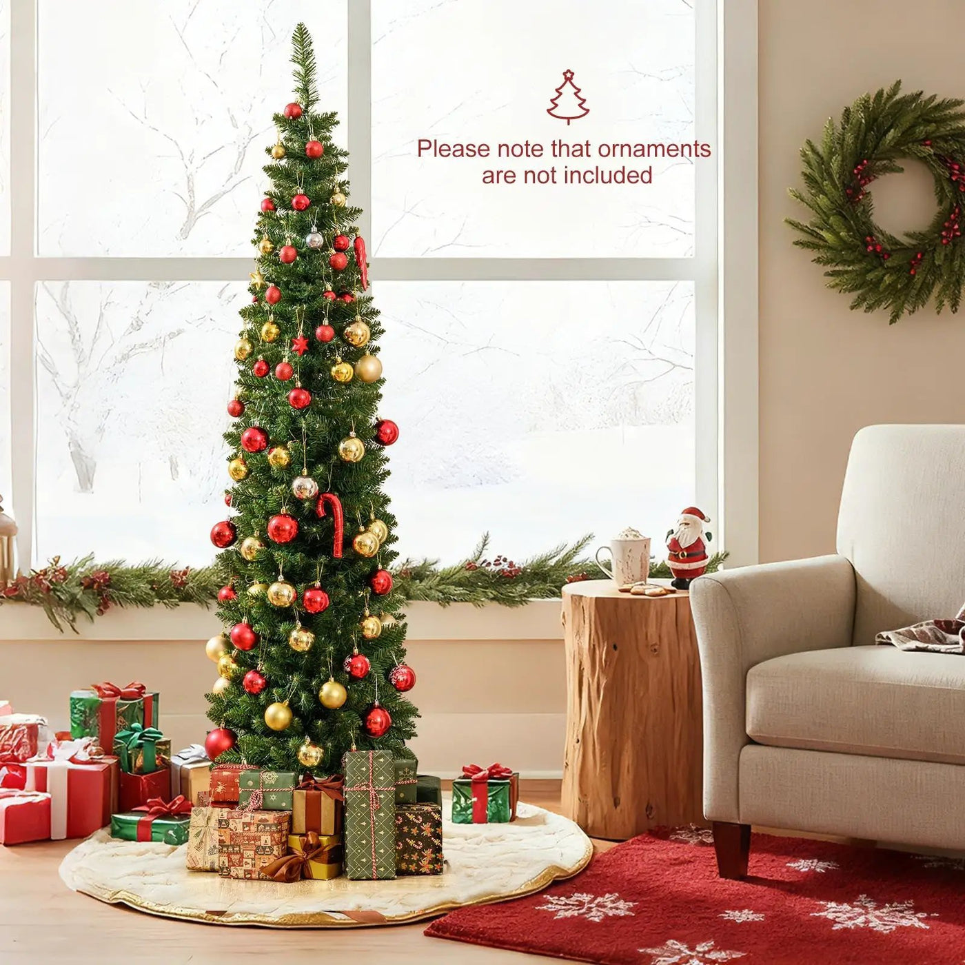 5/6/7/8/9 Feet Pre-lit Pencil Artificial Christmas Tree with 150/180/200//300/400 Warm White LED Lights by DirectDeals