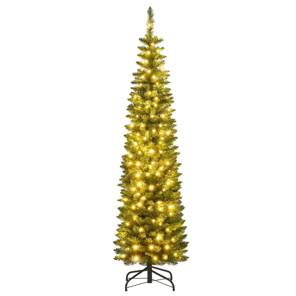 5/6/7/8/9 Feet Pre-lit Pencil Artificial Christmas Tree with 150/180/200//300/400 Warm White LED Lights by DirectDeals