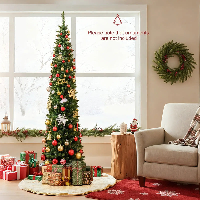 5/6/7/8/9 Feet Pre-lit Pencil Artificial Christmas Tree with 150/180/200//300/400 Warm White LED Lights by DirectDeals