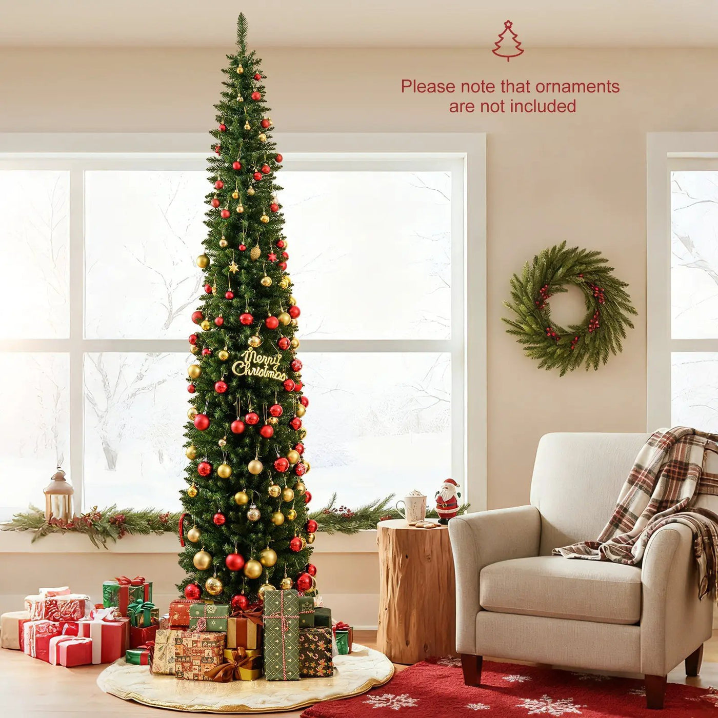 5/6/7/8/9 Feet Pre-lit Pencil Artificial Christmas Tree with 150/180/200//300/400 Warm White LED Lights by DirectDeals