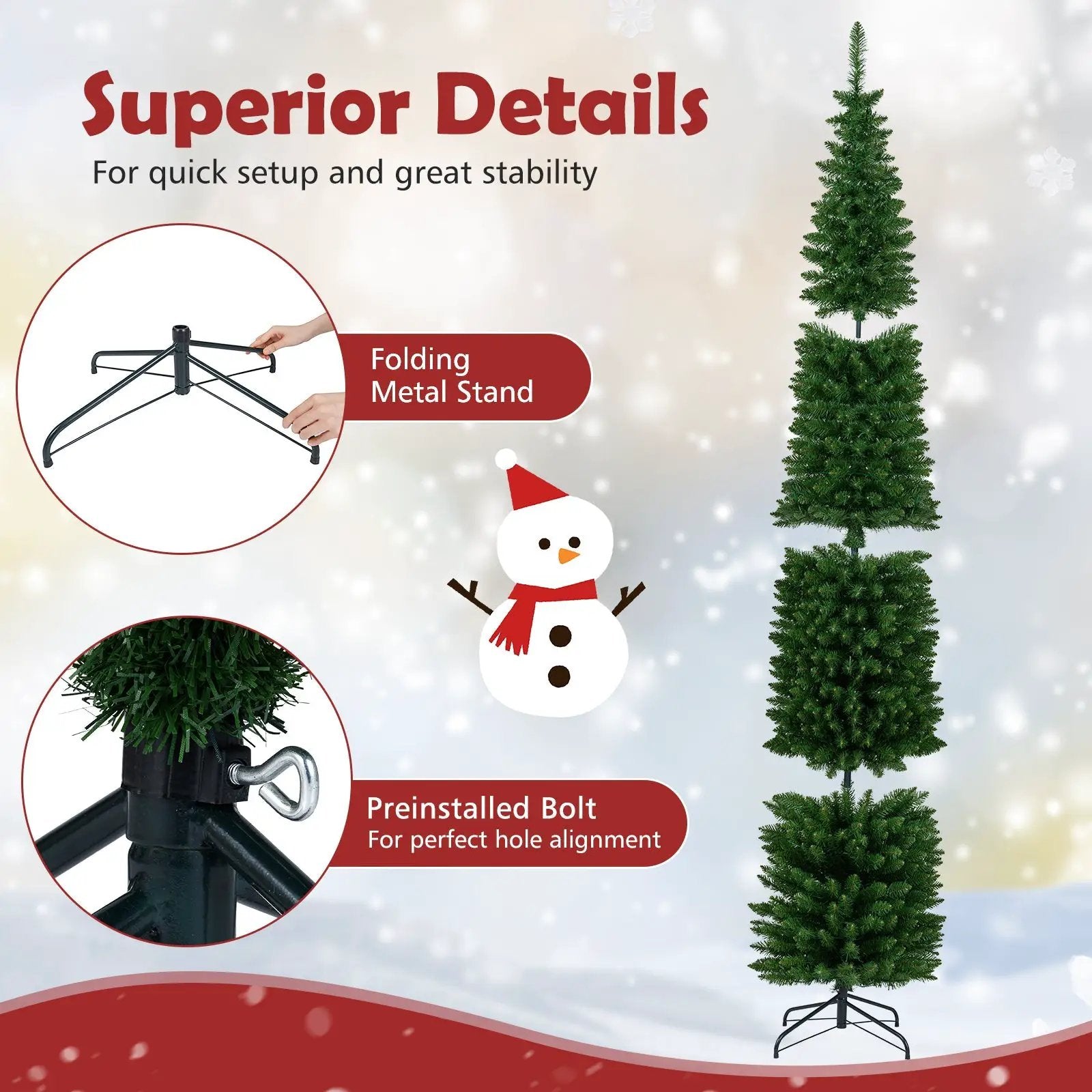 5/6/7/8/9 Feet Pre-lit Pencil Artificial Christmas Tree with 150/180/200//300/400 Warm White LED Lights by DirectDeals