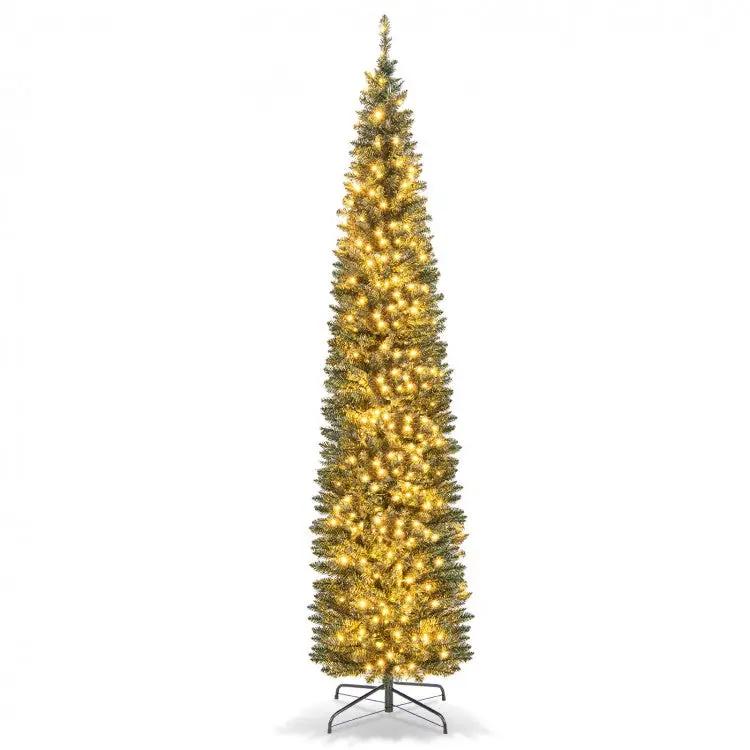 5/6/7/8/9 Feet Pre-lit Pencil Artificial Christmas Tree with 150/180/200//300/400 Warm White LED Lights by DirectDeals