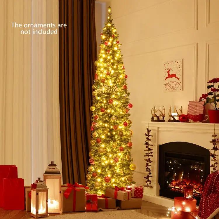 5/6/7/8/9 Feet Pre-lit Pencil Artificial Christmas Tree with 150/180/200//300/400 Warm White LED Lights by DirectDeals