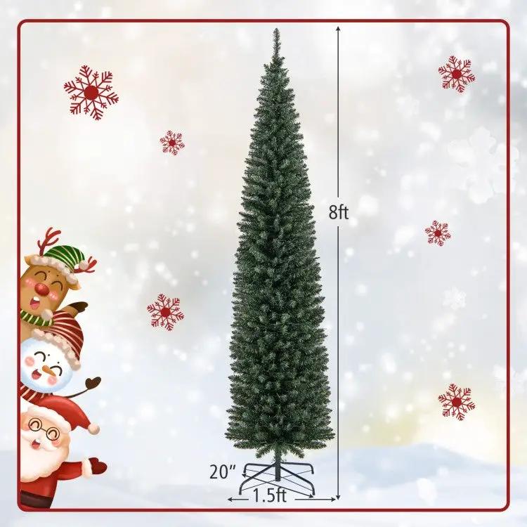 5/6/7/8/9 Feet Pre-lit Pencil Artificial Christmas Tree with 150/180/200//300/400 Warm White LED Lights by DirectDeals