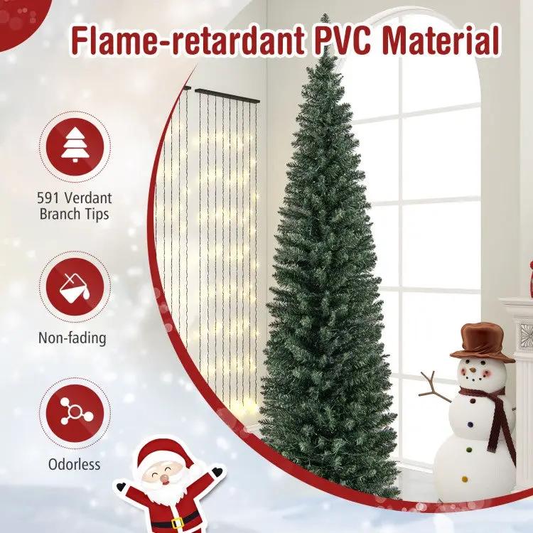 5/6/7/8/9 Feet Pre-lit Pencil Artificial Christmas Tree with 150/180/200//300/400 Warm White LED Lights by DirectDeals