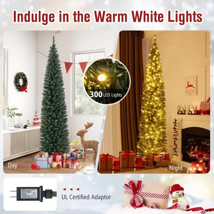5/6/7/8/9 Feet Pre-lit Pencil Artificial Christmas Tree with 150/180/200//300/400 Warm White LED Lights by DirectDeals