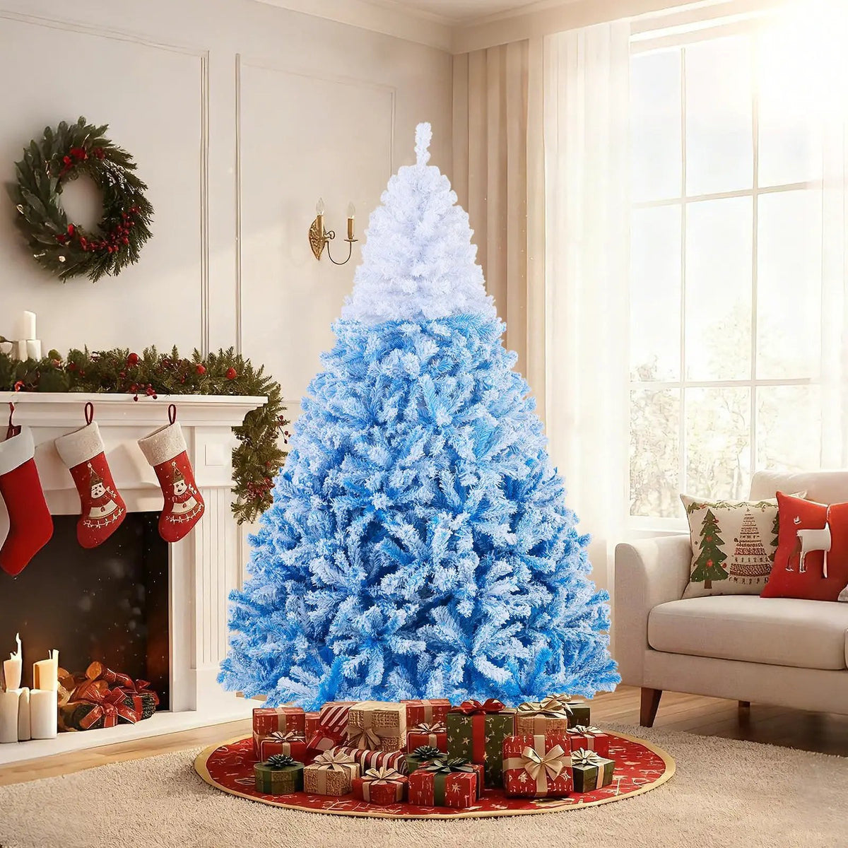 5/6/7/8 FT Artificial Christmas Tree with Warm White LED Lights and 8 Modes by DirectDeals