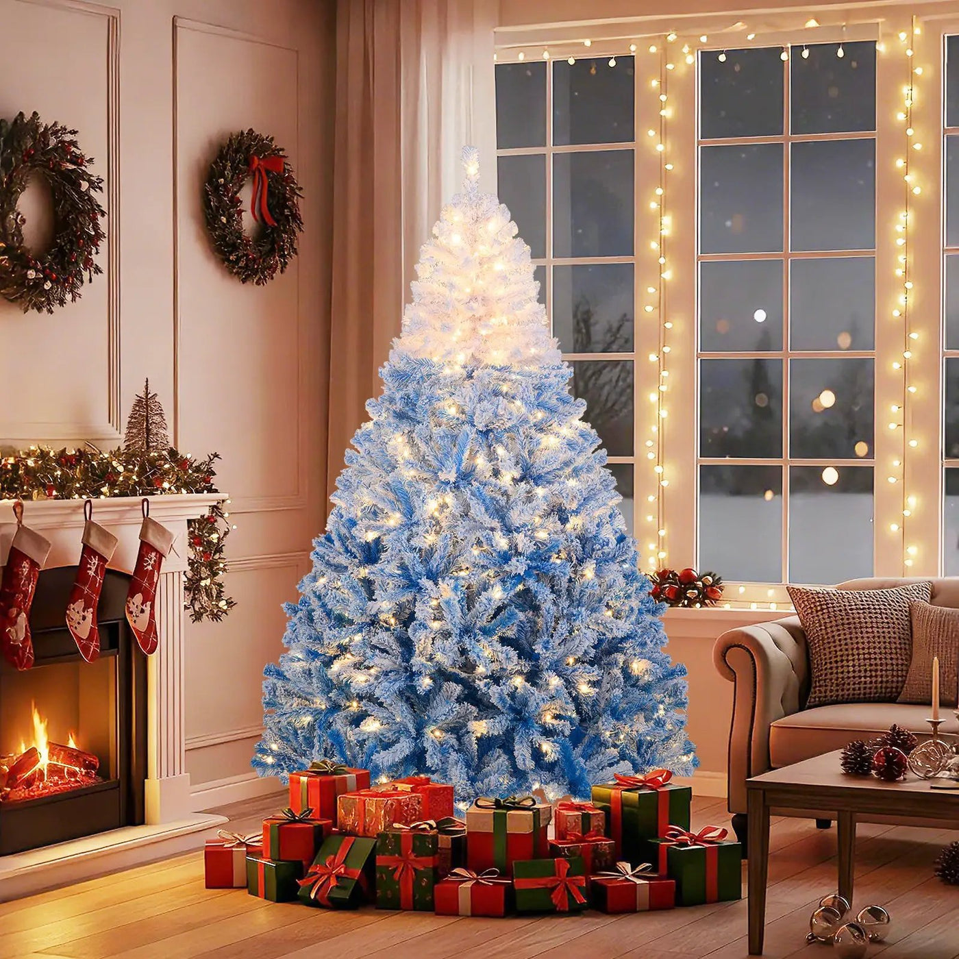 5/6/7/8 FT Artificial Christmas Tree with Warm White LED Lights and 8 Modes by DirectDeals