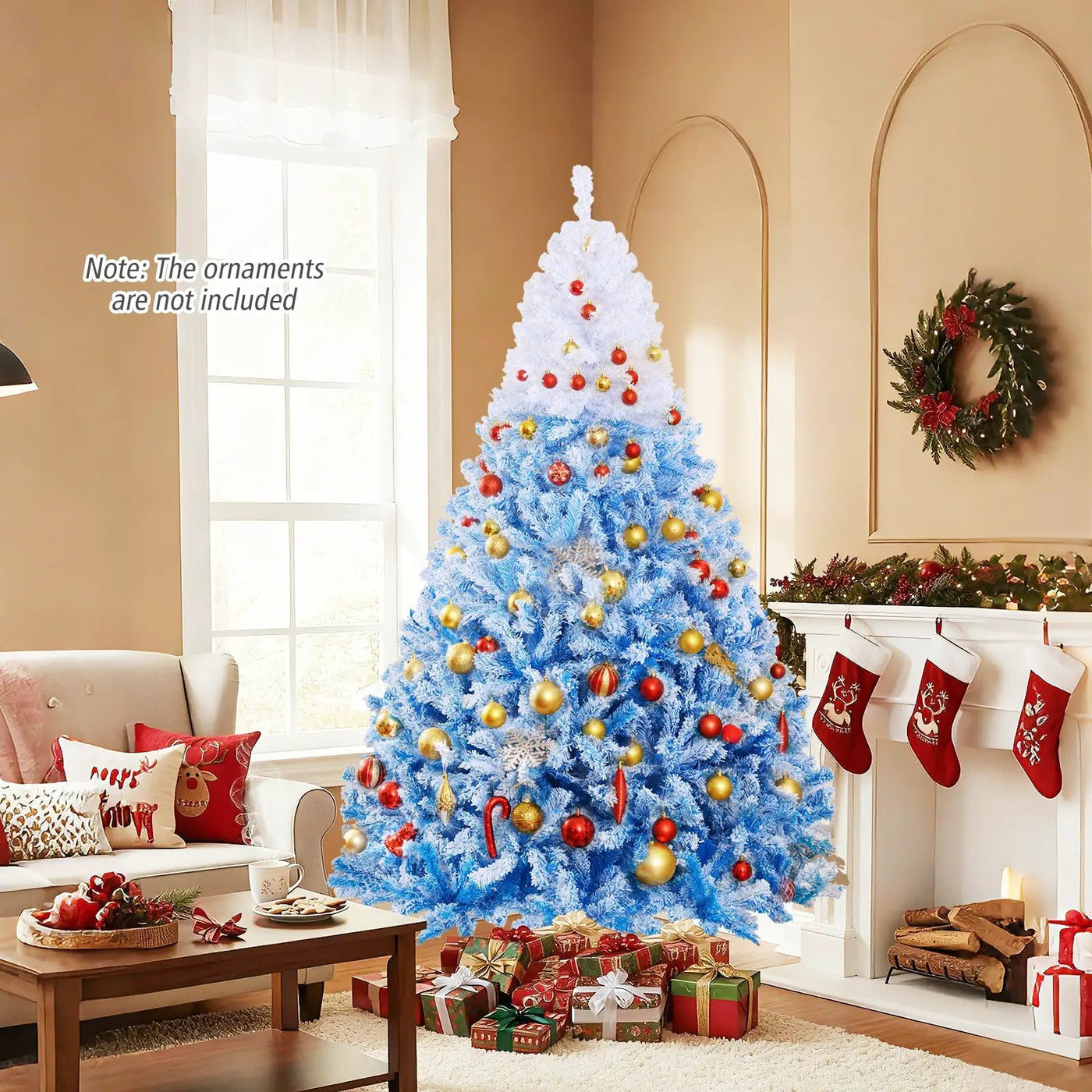 5/6/7/8 FT Artificial Christmas Tree with Warm White LED Lights and 8 Modes by DirectDeals