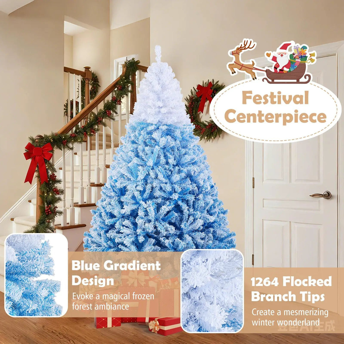 5/6/7/8 FT Artificial Christmas Tree with Warm White LED Lights and 8 Modes by DirectDeals