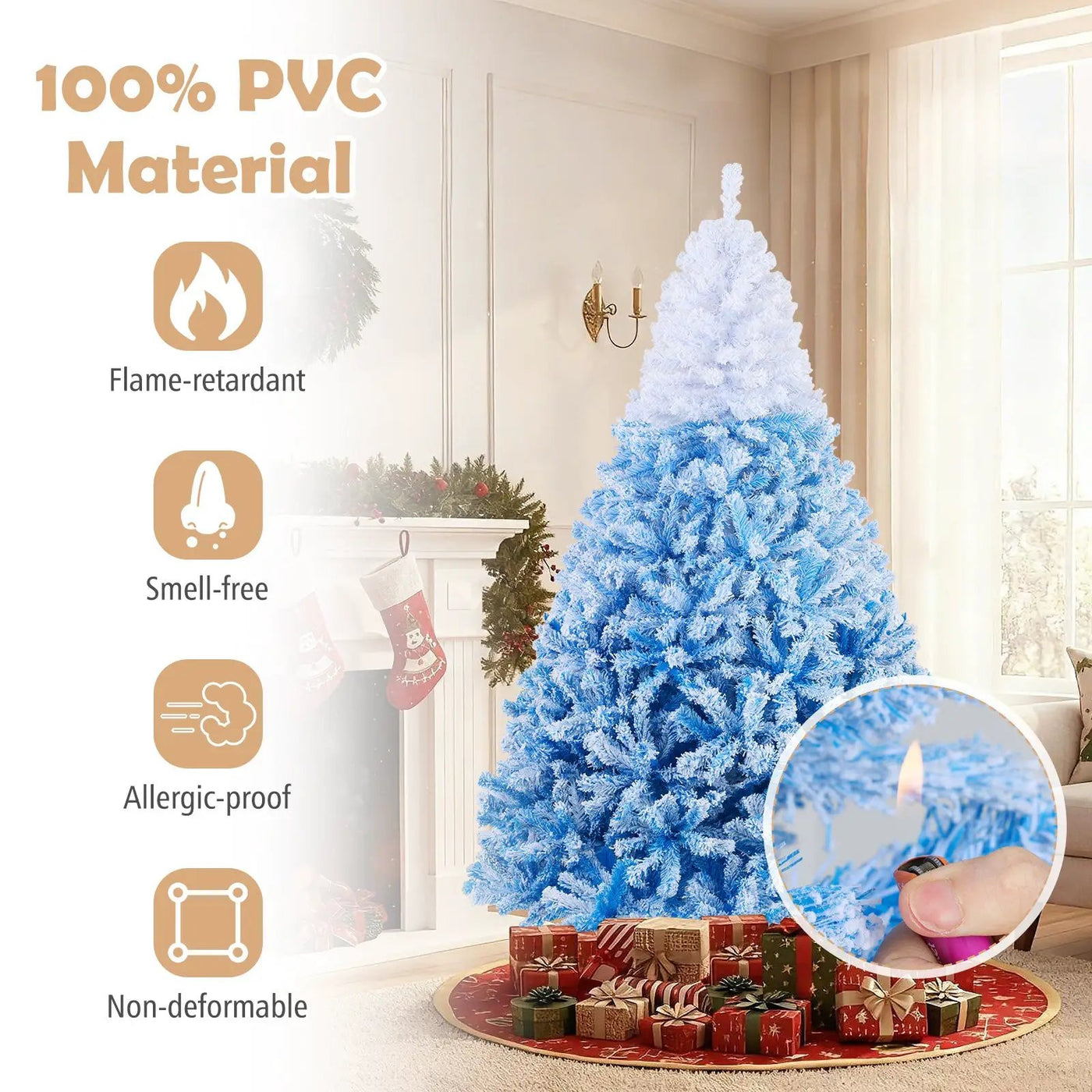 5/6/7/8 FT Artificial Christmas Tree with Warm White LED Lights and 8 Modes by DirectDeals