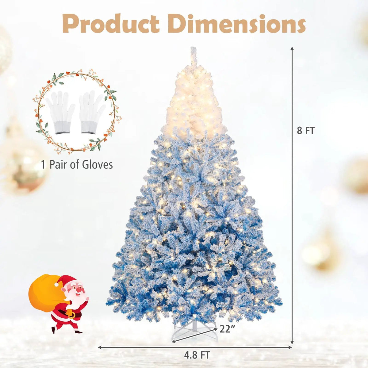 5/6/7/8 FT Artificial Christmas Tree with Warm White LED Lights and 8 Modes by DirectDeals