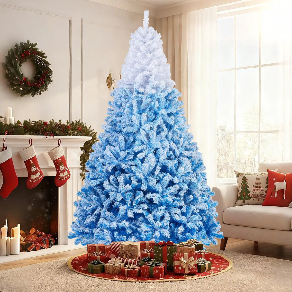 5/6/7/8 FT Artificial Christmas Tree with Warm White LED Lights and 8 Modes by DirectDeals