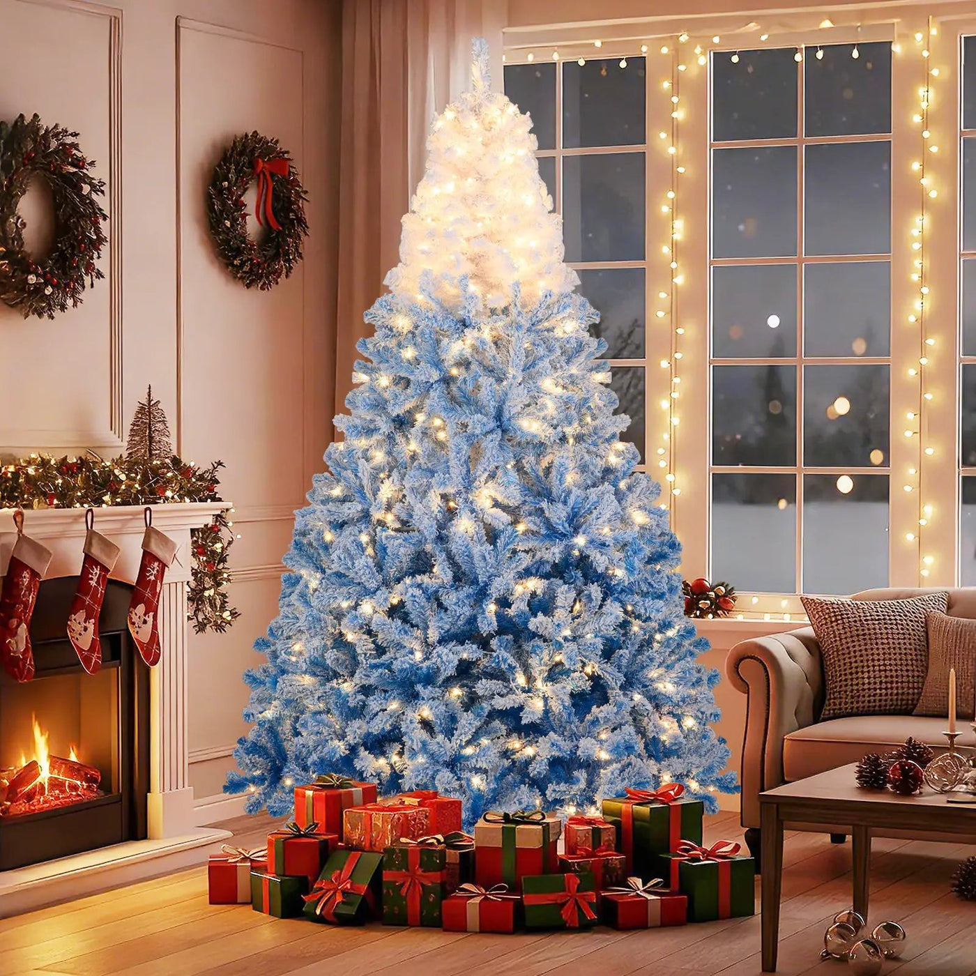 5/6/7/8 FT Artificial Christmas Tree with Warm White LED Lights and 8 Modes by DirectDeals