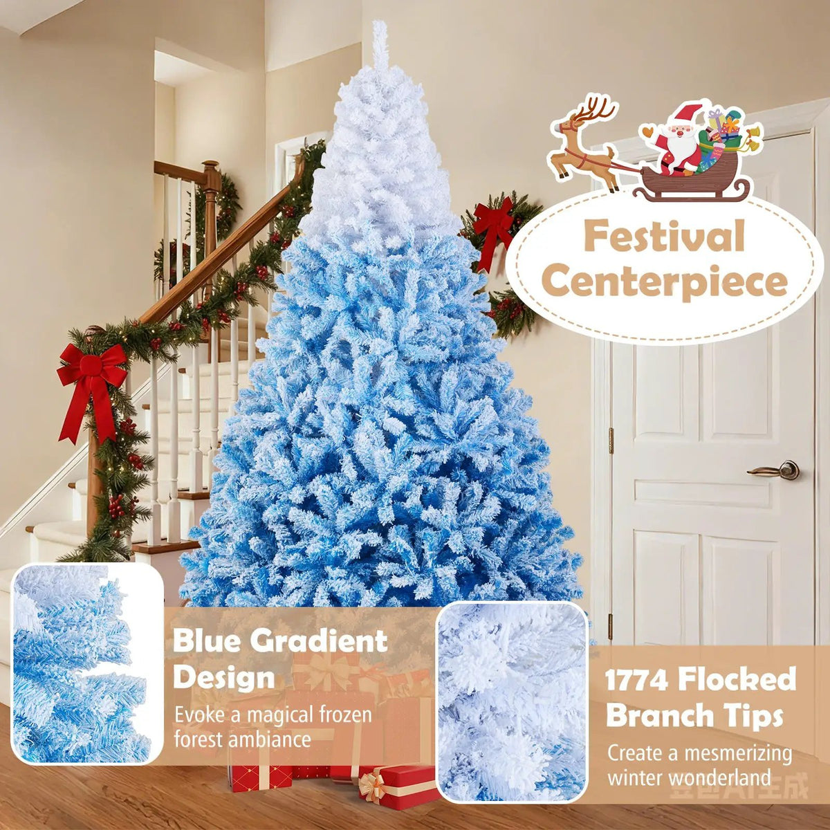 5/6/7/8 FT Artificial Christmas Tree with Warm White LED Lights and 8 Modes by DirectDeals