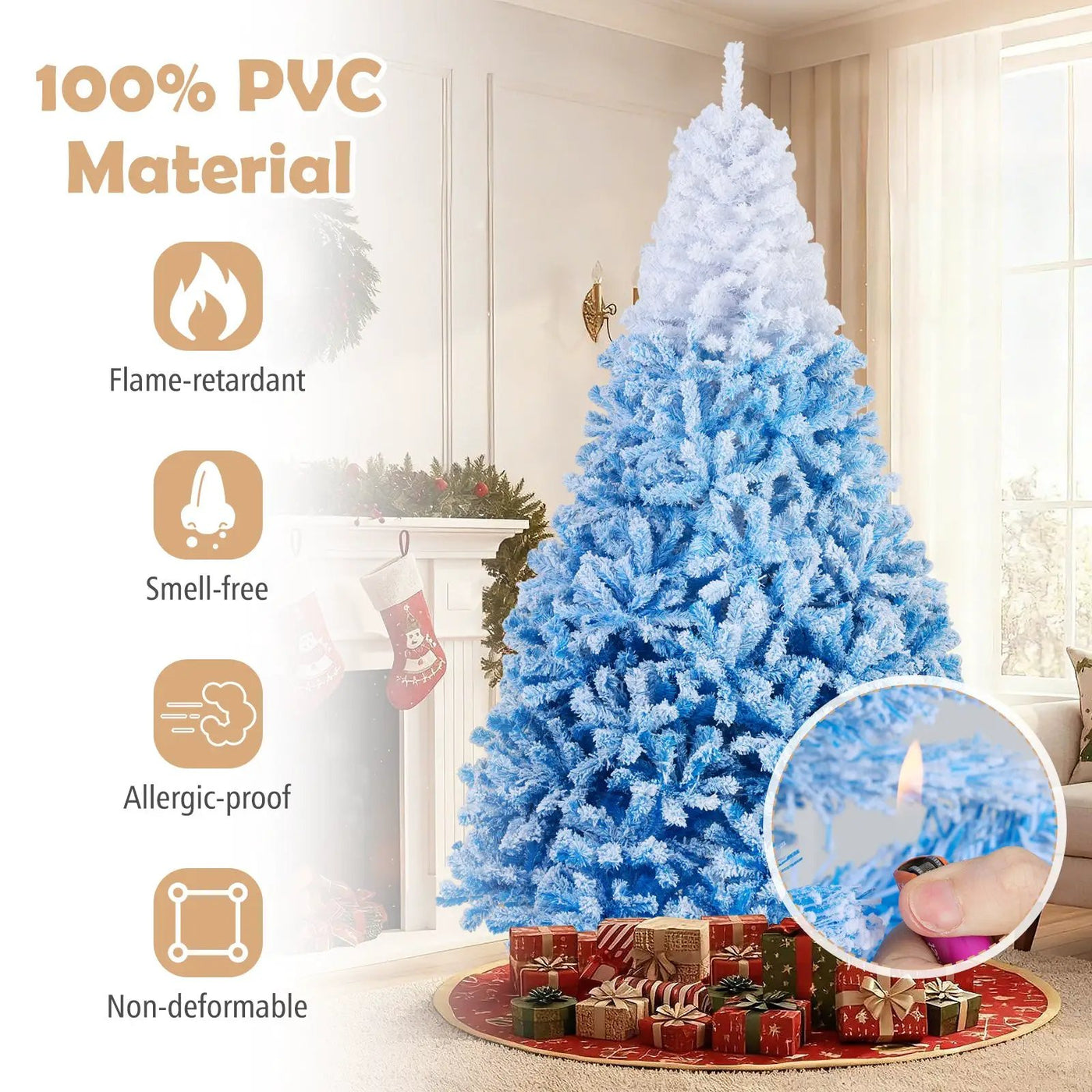 5/6/7/8 FT Artificial Christmas Tree with Warm White LED Lights and 8 Modes by DirectDeals
