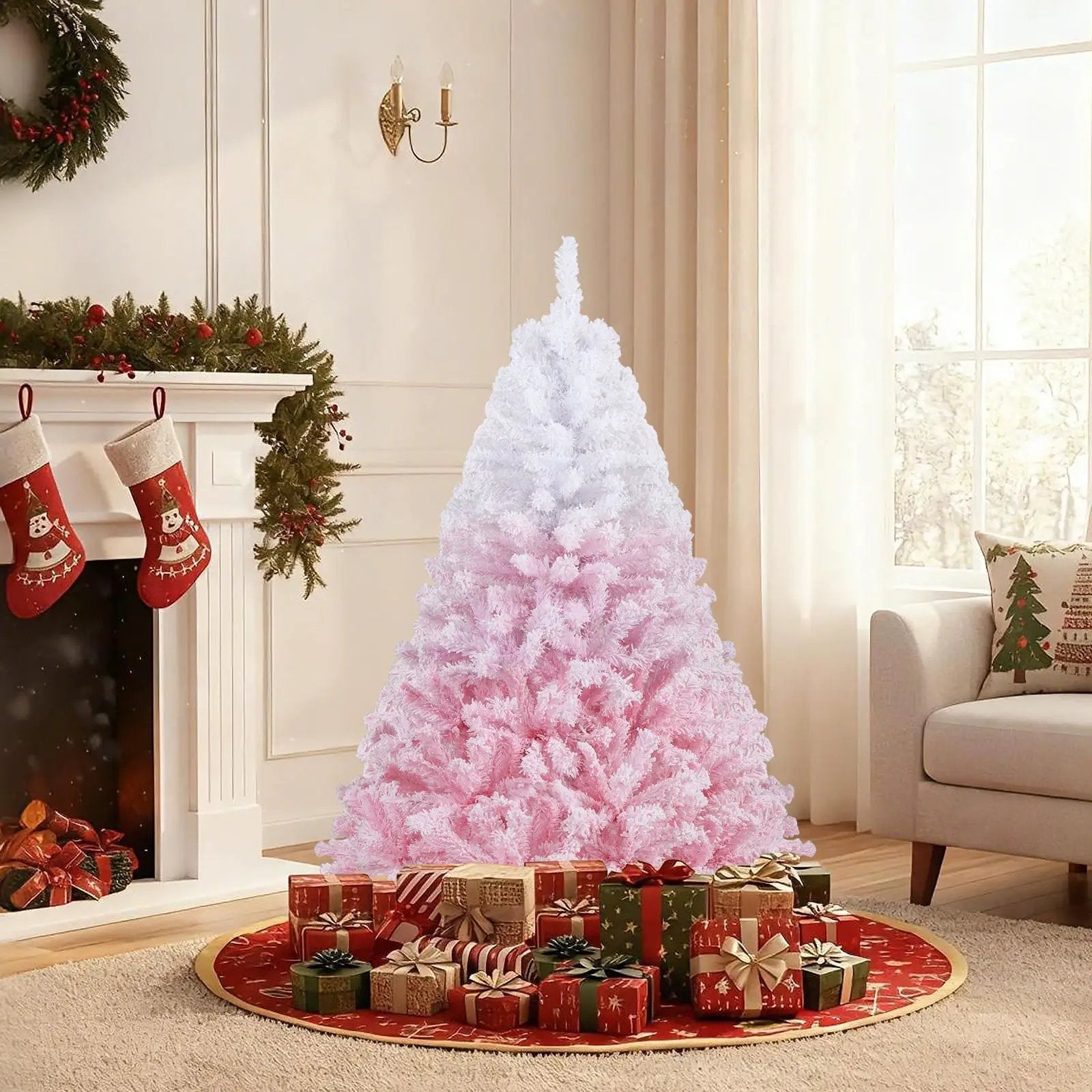 5/6/7/8 FT Artificial Christmas Tree with Warm White LED Lights and 8 Modes for Holiday by DirectDeals