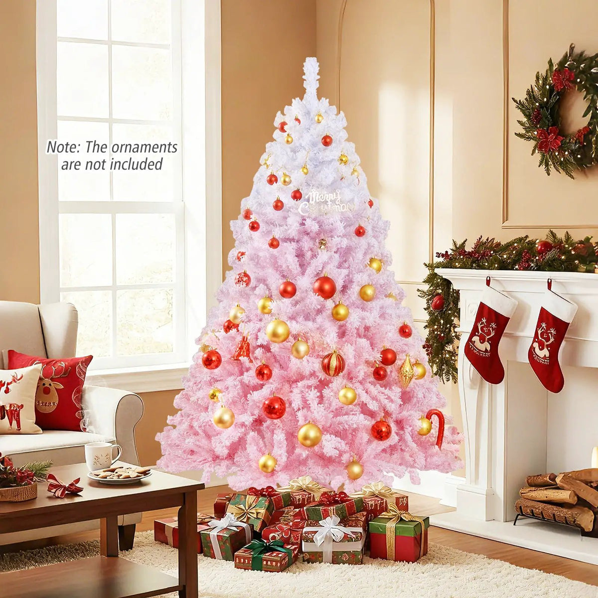 5/6/7/8 FT Artificial Christmas Tree with Warm White LED Lights and 8 Modes for Holiday by DirectDeals