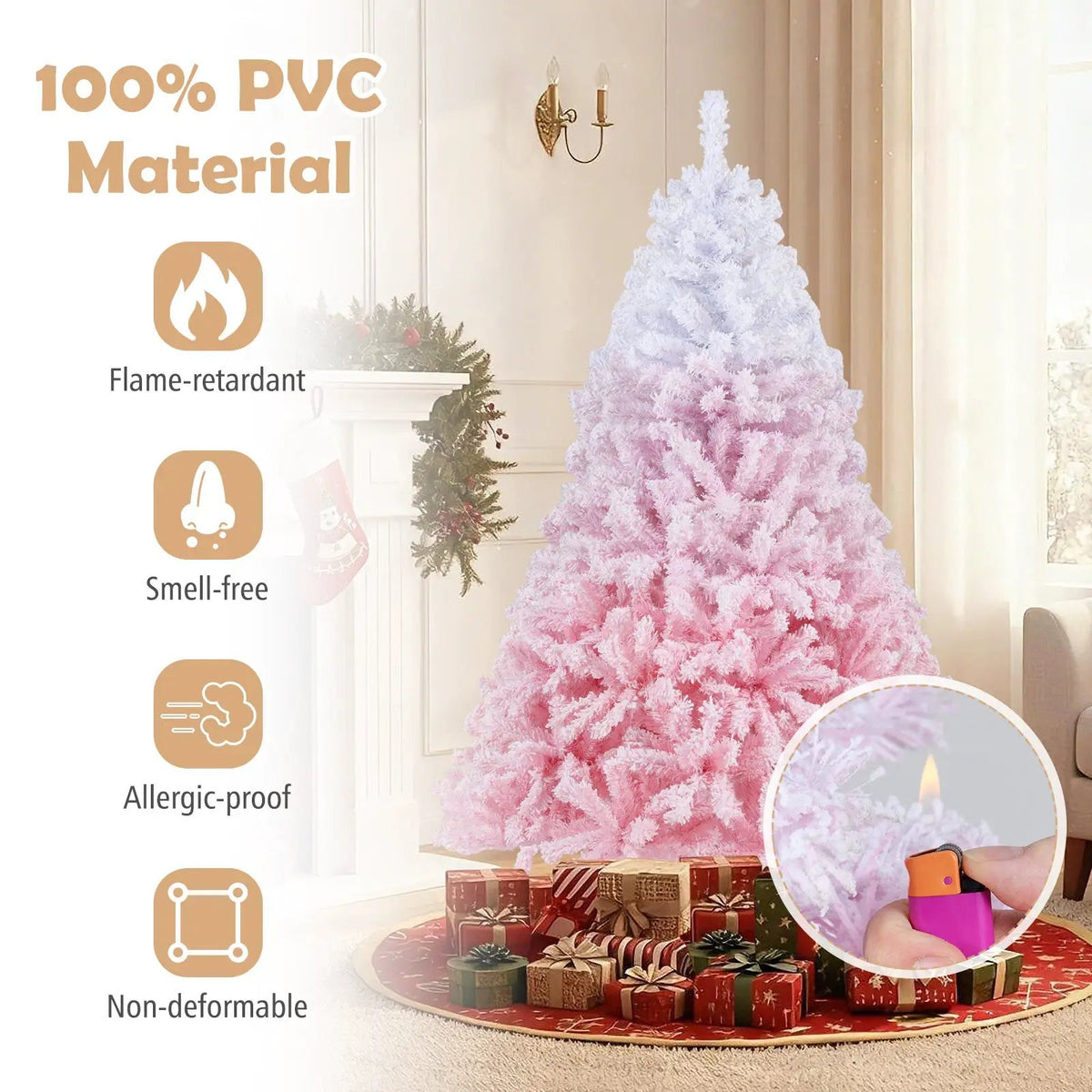 5/6/7/8 FT Artificial Christmas Tree with Warm White LED Lights and 8 Modes for Holiday by DirectDeals