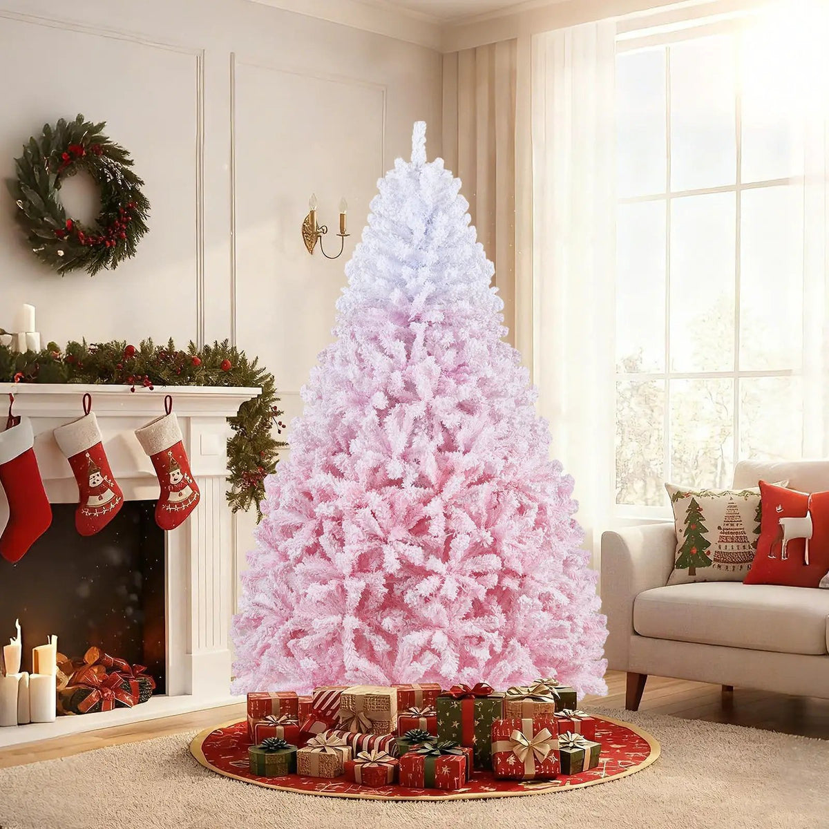 5/6/7/8 FT Artificial Christmas Tree with Warm White LED Lights and 8 Modes for Holiday by DirectDeals