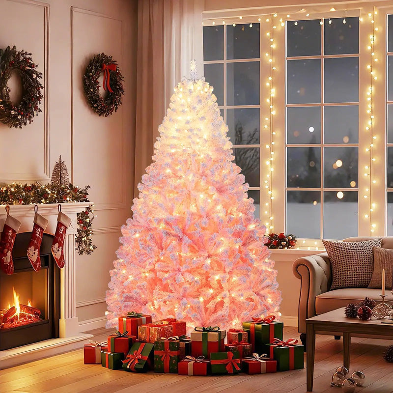 5/6/7/8 FT Artificial Christmas Tree with Warm White LED Lights and 8 Modes for Holiday by DirectDeals
