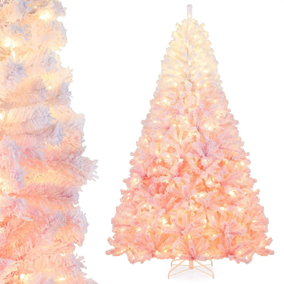 5/6/7/8 FT Artificial Christmas Tree with Warm White LED Lights and 8 Modes for Holiday by DirectDeals
