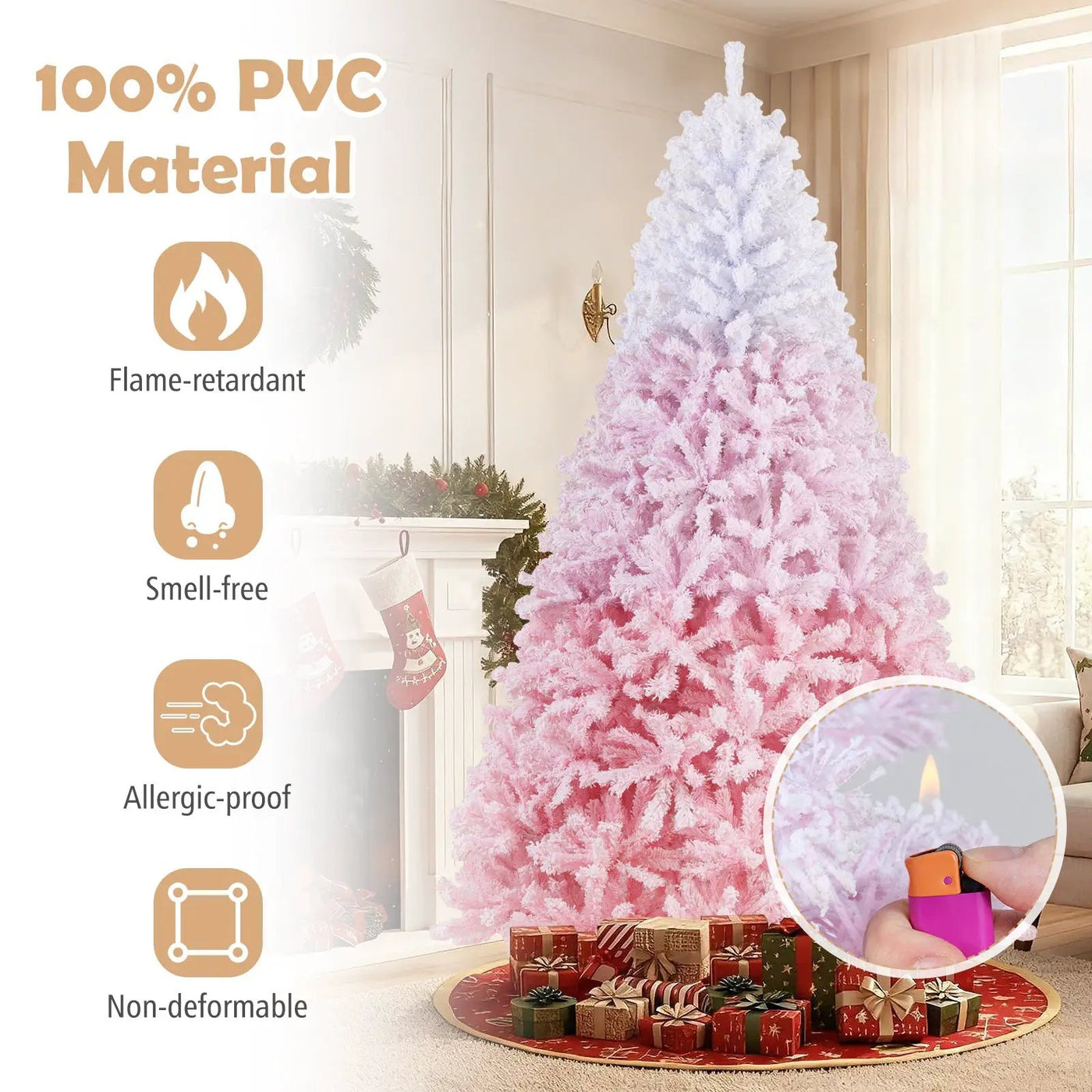 5/6/7/8 FT Artificial Christmas Tree with Warm White LED Lights and 8 Modes for Holiday by DirectDeals