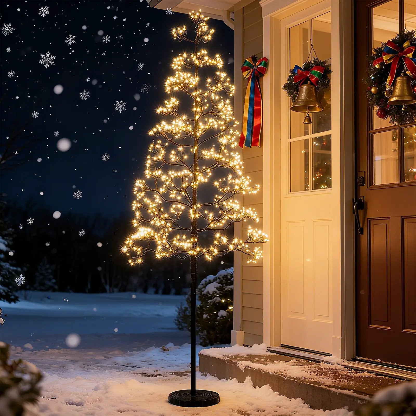 5/6/7 FT Lighted Alpine Tree with Warm White Light LED Lights Pre-lit Artificial Cedar Tree with Weighted Base by DirectDeals