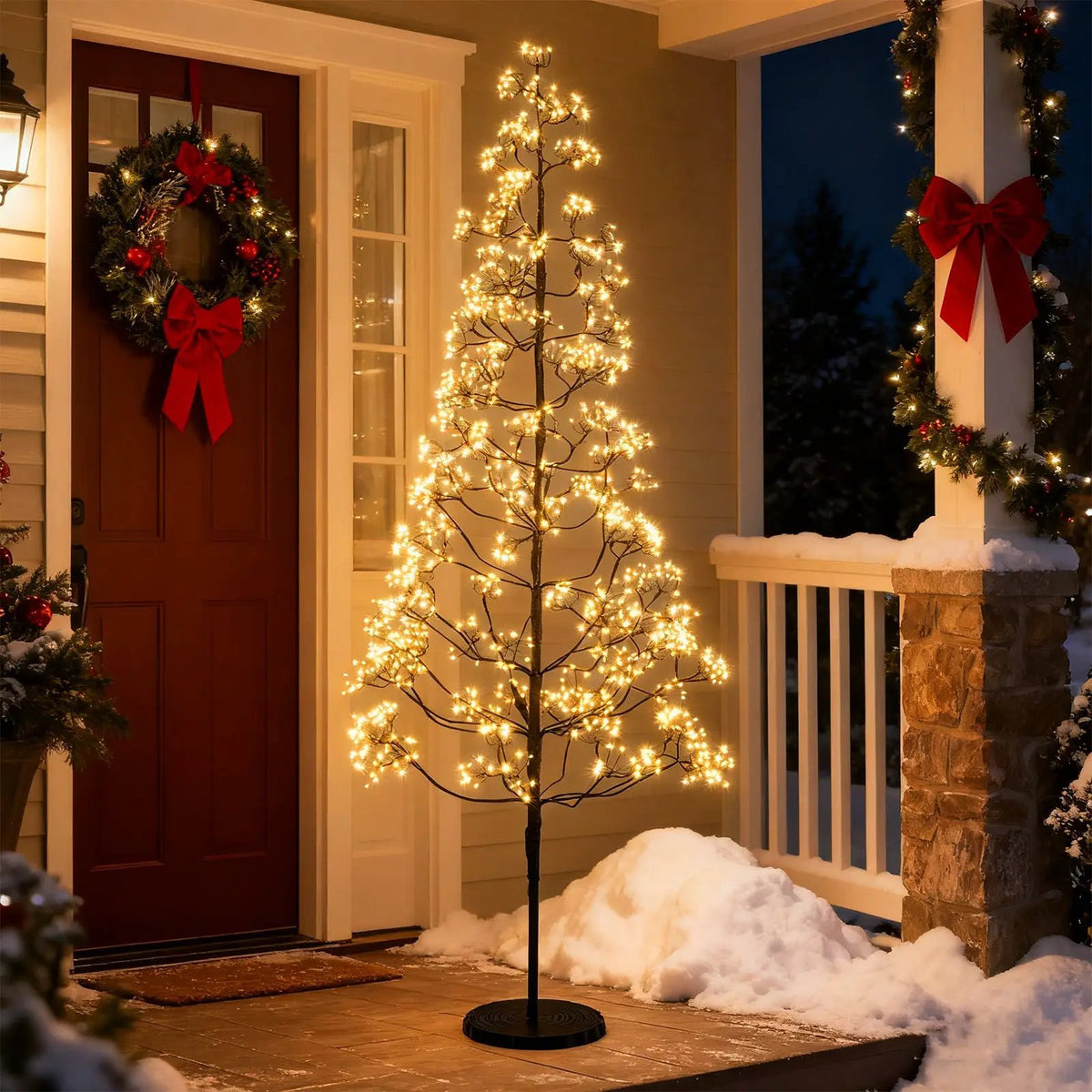 5/6/7 FT Lighted Alpine Tree with Warm White Light LED Lights Pre-lit Artificial Cedar Tree with Weighted Base by DirectDeals