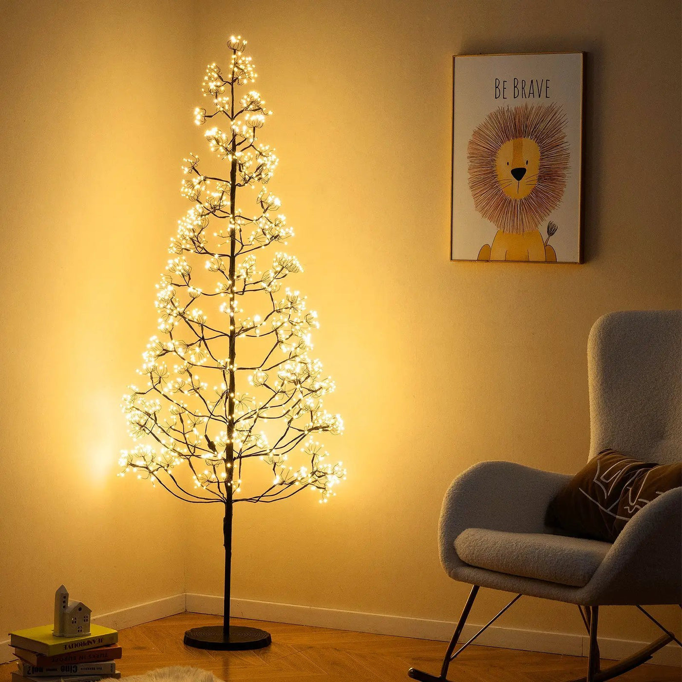 5/6/7 FT Lighted Alpine Tree with Warm White Light LED Lights Pre-lit Artificial Cedar Tree with Weighted Base by DirectDeals