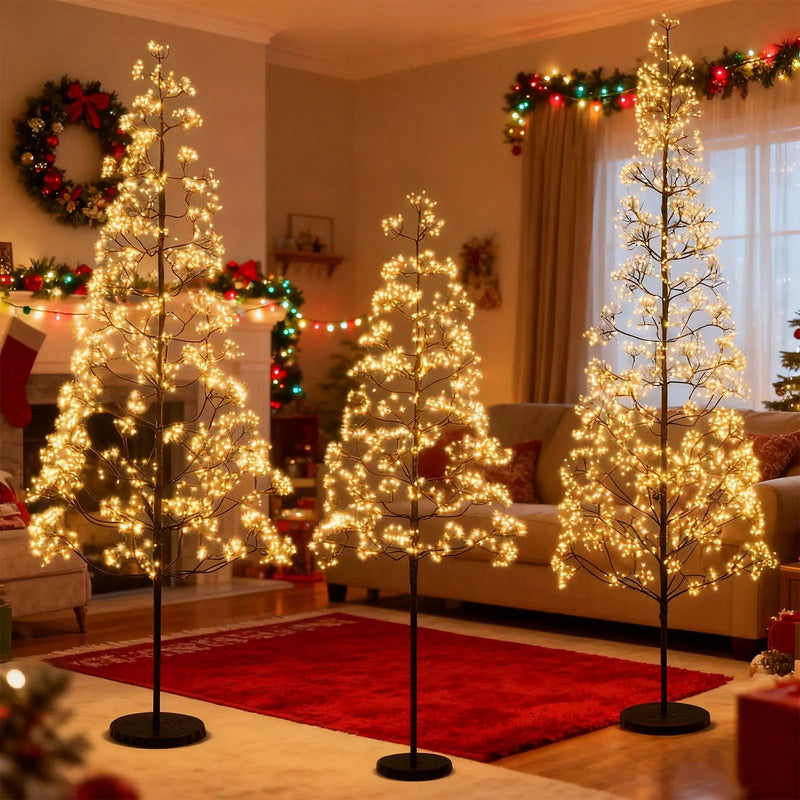5/6/7 FT Lighted Alpine Tree with Warm White Light LED Lights Pre-lit Artificial Cedar Tree with Weighted Base by DirectDeals